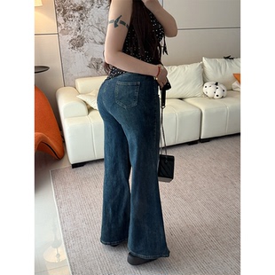 Bbabes 满分牛仔 复古蓝直筒牛仔裤 女高腰胖mm宽松显瘦阔腿长裤