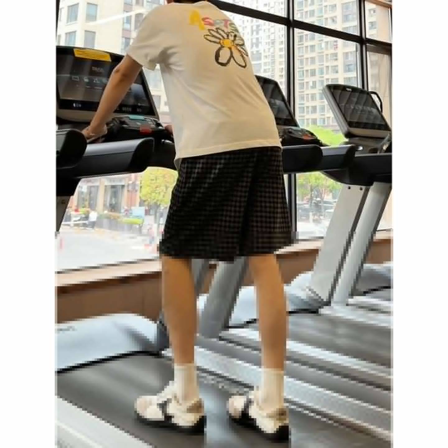 美式复古条纹格子短裤男夏季薄款宽松休闲沙滩裤子直筒运动五分裤