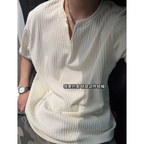 220克仿棉麦穗文小V领纯色短袖M3XL价格125包装05