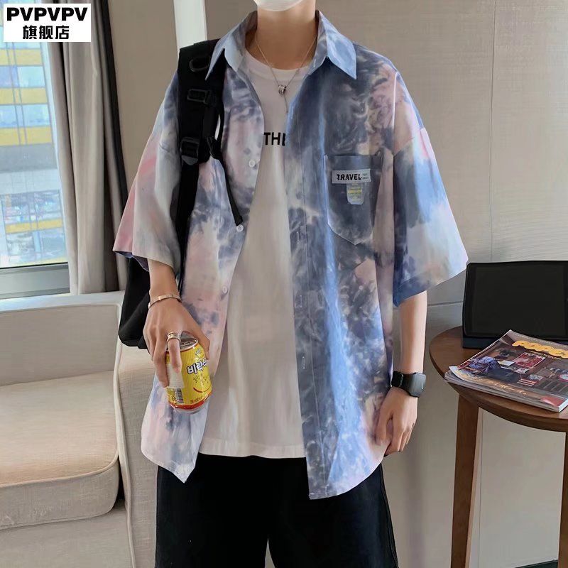 夏威夷沙滩花衬衫短袖男士宽松ins港风日系复古着潮流衬衣