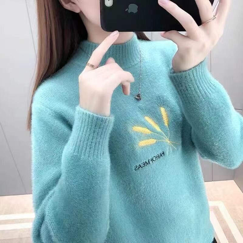 水貂绒仿貂绒60聚酯纤维30氨纶10套头长袖针织衫毛衣保暖