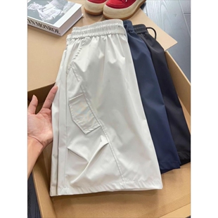 白灰色速干工装短裤男款夏季褶皱斜切冰丝冲锋裤子美式凉感五分裤