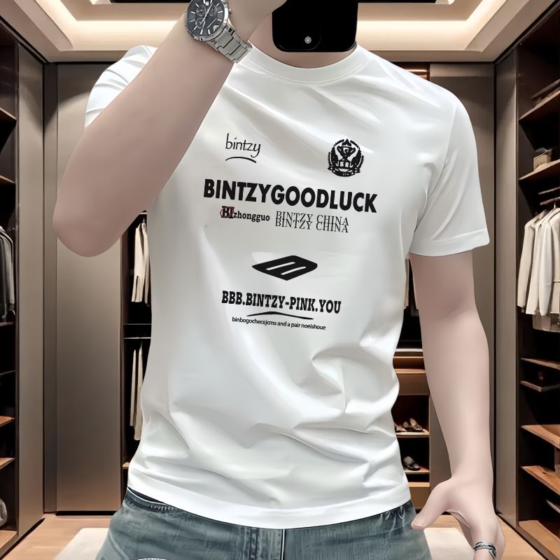 夏季新款圆领短袖t恤男士潮流百搭时尚个性摩托机车印花圆领半袖