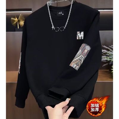 男式秋冬卫衣韩版穿搭刺绣加绒打底衫男款加厚上衣青少年潮牌衣服