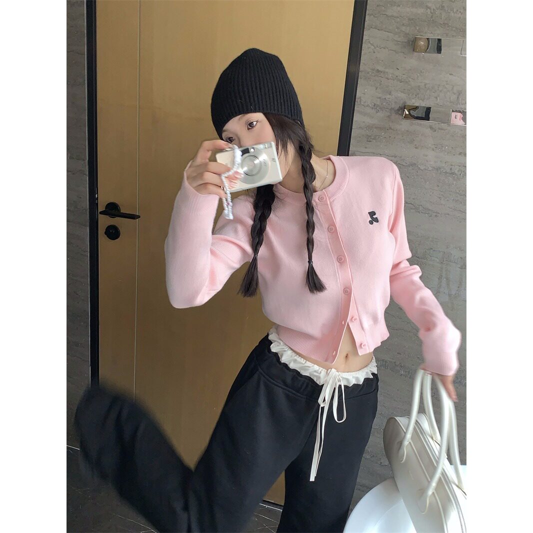 包芯纱设计感单排扣针织开衫外套女秋季显瘦小个子毛衣短款上