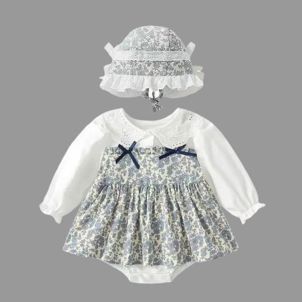 婴儿衣服秋装时尚女宝宝包屁裙公主碎花百天长袖连体哈衣秋季外出