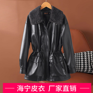 海宁真皮羽绒服女短款 绵羊皮拉贡毛领皮衣气质收腰外套 2026冬新款