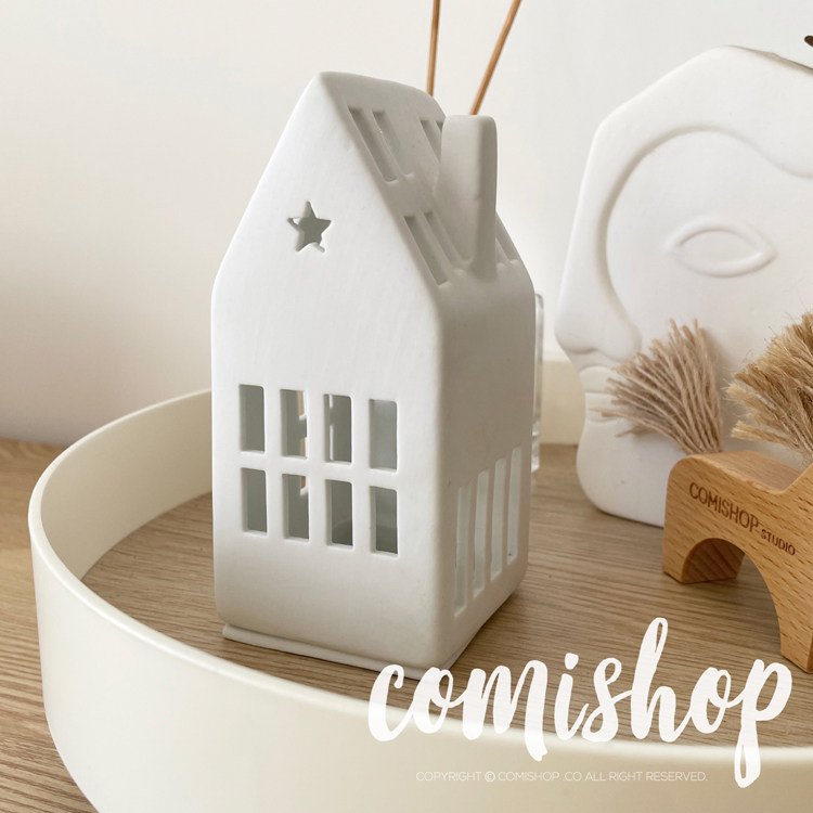 北欧同步发售陶瓷小房子蜡烛灯