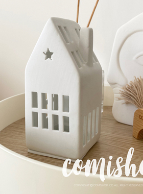 北欧同步发售陶瓷小房子蜡烛灯