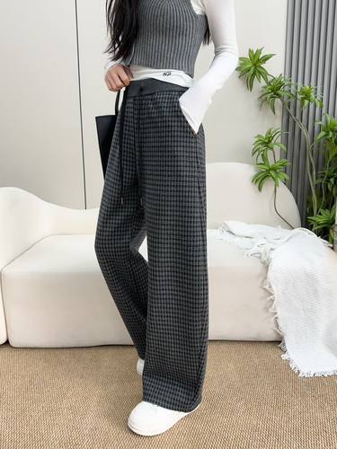 加绒加厚运动裤女秋冬新款毛呢高腰宽松休闲显瘦香蕉裤直筒阔腿裤