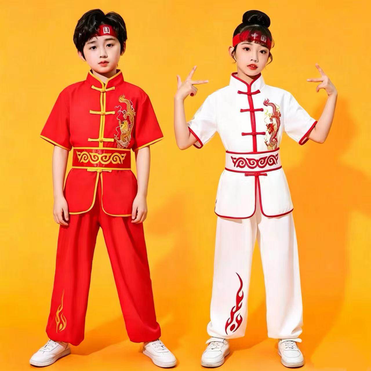 儿童武术演出服舞龙儿童练功服表演服中国风打鼓武术训练比赛舞狮