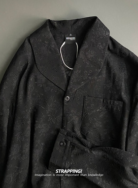 STRAPPING雅痞圆领提花黑色复古长袖衬衫港风日系男女痞帅春秋