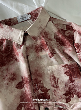 STRAPPING老式印象花卉碎花长袖花衬衫港风复古日系男女痞帅春秋