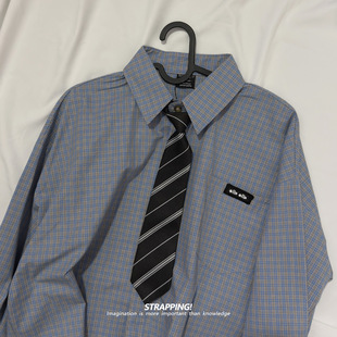 STRAPPING小格纹INS学院风领带全棉长袖衬衫港风复古日系男女春秋