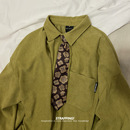 STRAPPING橄榄绿领带纯色灯芯绒复古长袖 港风日系男女痞帅秋 衬衫