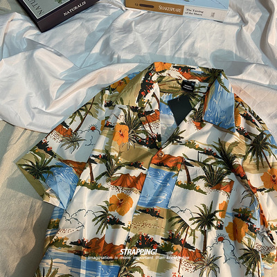 美式椰树沙滩短袖古巴vintage