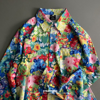 STRAPPING彩色田园印象碎花长袖衬衫港风复古日系男女痞帅春秋