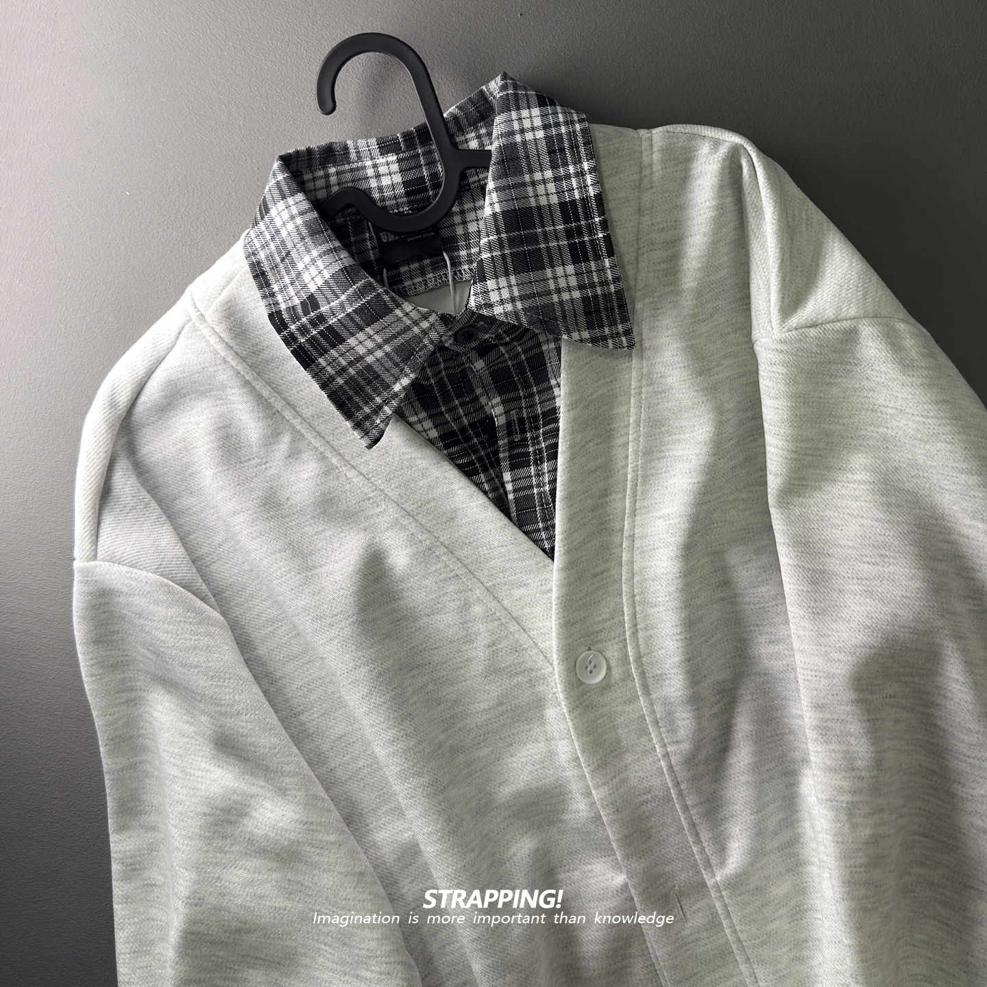 STRAPPING重磅格子假两件卫衣开衫外套学院风男女日系复古春秋INS