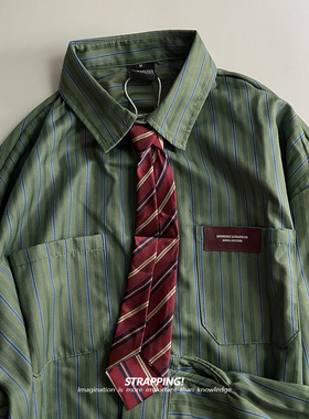 STRAPPING美式竖条纹涤纶复古长袖衬衫港风日系男女痞帅秋