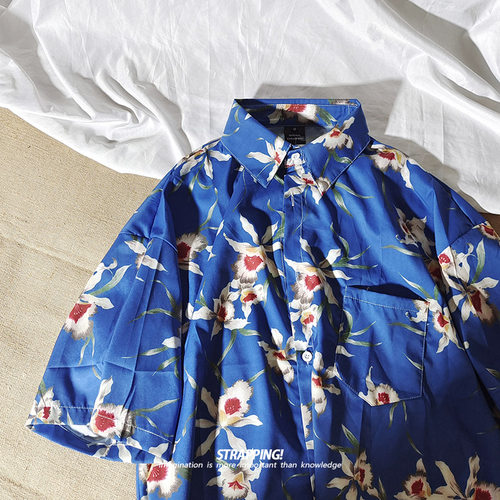 新海薄款夏日花卉短袖vintage