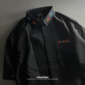 衬衫 STRAPPING童趣刺绣美式 华夫格短袖 男女日系复古港风嘻哈街头