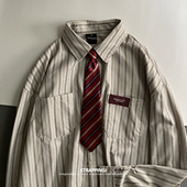 衬衫 STRAPPING美式 竖条纹涤纶复古长袖 港风日系男女痞帅秋