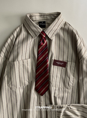 STRAPPING美式竖条纹涤纶复古长袖衬衫港风日系男女痞帅秋