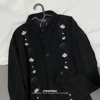 STRAPPING燕子田园绣花涤纶长袖衬衫男女日系复古港风潮流街头