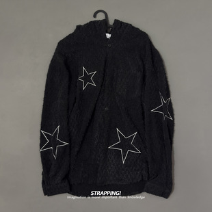 STRAPPING五角星刺绣连帽针织开衫毛衣美式休闲男女春秋复古街头