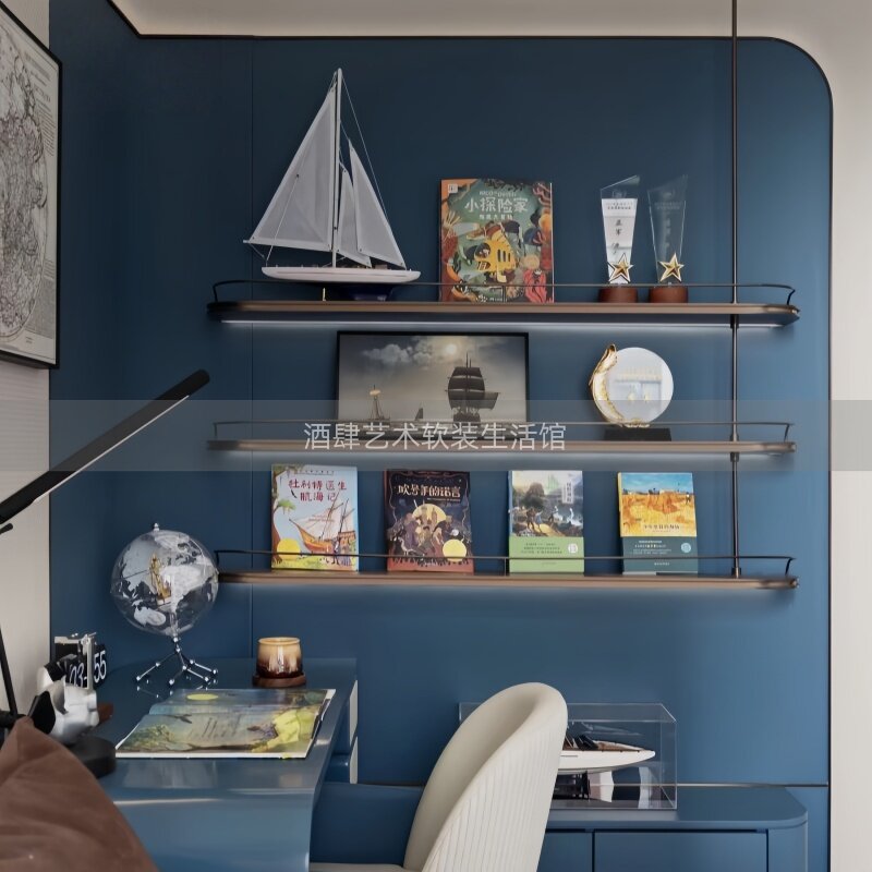 简约现代样板间儿童房男孩房创意书籍帆船主题奖杯装饰品搭配摆件