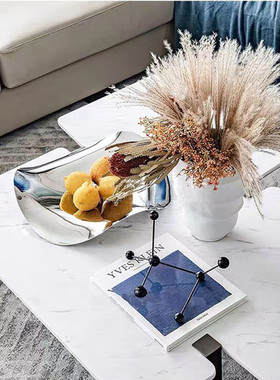 现代样板间客厅茶几摆件异形果盘花器花艺组合酒店售楼处软装饰品