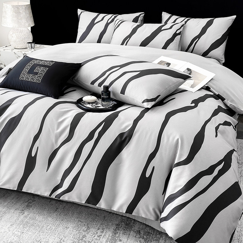 2026新款A类50双股斑马纹床单被套轻奢全活性活性数码四件套卡森,床上用品,床品套件/四件套/多件套,淘宝优惠券,粉丝福利购,淘宝优惠卷