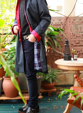 粑粑重磅精工格纹羊毛内衬经典面料男式大衣夹棉风衣1220B16UCDY