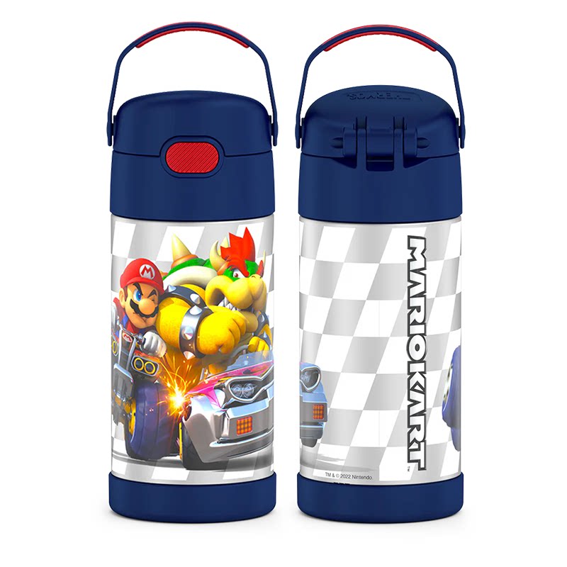膳魔师小男孩保温杯儿童吸管杯Mario马里奥吸嘴杯小学生弹盖水杯
