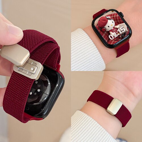 适用苹果手表S11尼龙磁吸扣细款表带applewatch10新年款弹力透气9
