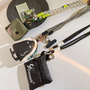 潮款cooy黑包挂件手机壳挂绳旋转编织带长款斜跨背带跨绳手机