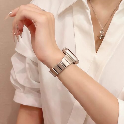 适用于苹果watch11竹节小蛮腰不锈钢表带 蝴蝶扣表链智能手表带