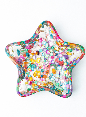 天然水晶碎石滴胶五角星摆件