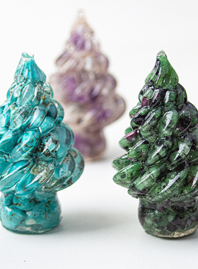 天然水晶碎石圣诞树装饰摆件