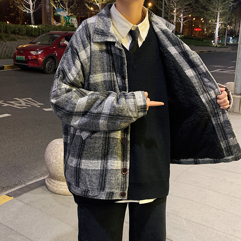 港风宽松棉衣男羊羔毛加厚保暖毛呢大衣潮流情侣短款外套508-P100,男装棉衣,电商A157-1