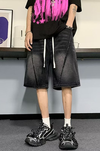 2023夏季文艺牛仔短裤简约五分裤男水洗直筒日系短裤dk6666 p45图片