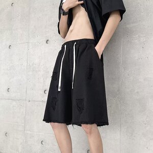 破洞牛仔短裤男潮牌2023夏季薄款宽松直筒高街五分裤潮dk215 p45图片