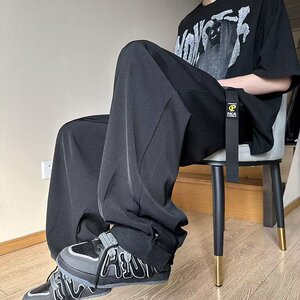 2023春季带腰带休闲裤男垂感拖地裤宽松直筒百搭西裤潮ck783 p45图片