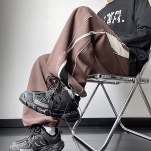 日系拼接抽绳直筒裤男秋季宽松休闲侧边拉条运动裤k1550 p45图片