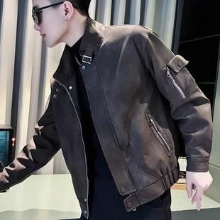 网图春季pu皮夹克男韩版潮流休闲百搭宽松皮外套男py7321 p60