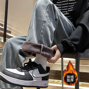 牛仔裤高街男加绒加厚秋冬季百搭宽松直筒裤hnk2252 p60图片