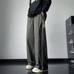 撞色拼接休闲裤男春季垂感速干运动裤宽松阔腿束脚裤潮k125 p45图片