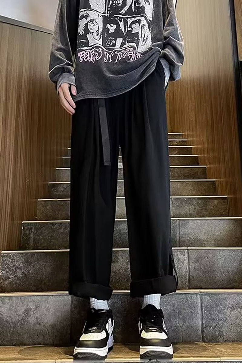 休闲裤男秋季潮流痞帅直筒长裤潮牌宽松搭扣卷边九分裤潮k962p50,男装休闲裤,星座204-6