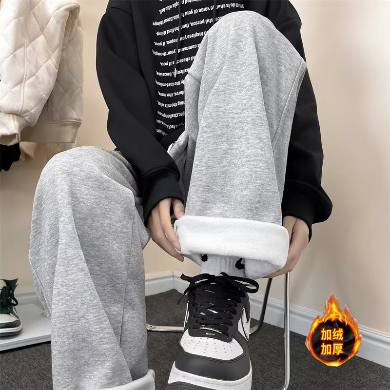 冬季加绒加厚直筒宽松运动裤男运动裤保暖休闲裤潮hk98p45,男装休闲裤,星座204-6