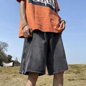 2024夏季文艺牛仔短裤简约五分裤男水洗直筒日系短裤dk769 p40图片